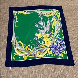 Floral Green and Blue Scarf 100% Silk
